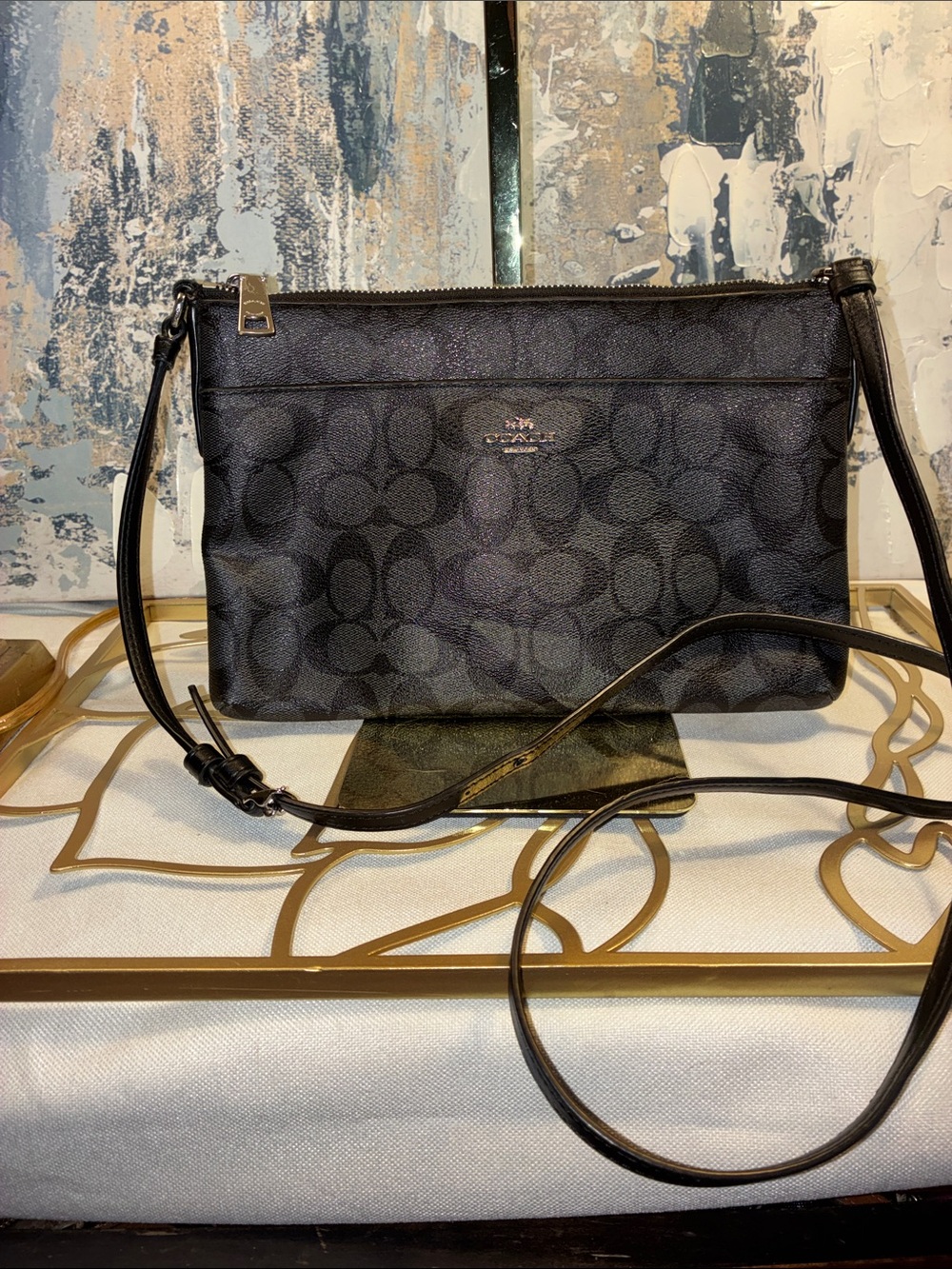 Genuine Coach Black Signature Crossbody Pouch